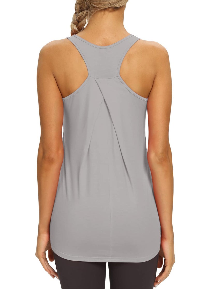 Mippo Womens Workout Tops Athletic Tank Tops Yoga Shirts Exercise Sports Tank Long Shirts Work Out Clothes for Women Gray M - Image 1